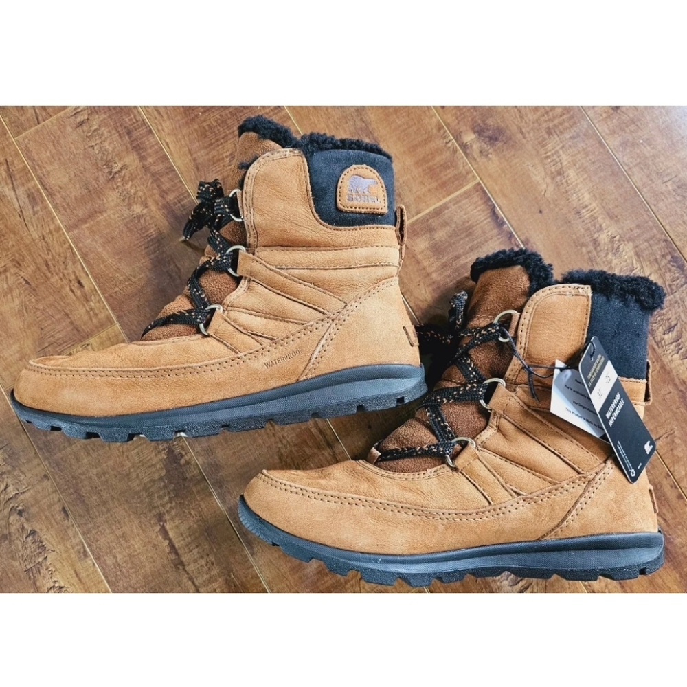 SOREL Whitney Short Lace PREMIUM LEATHER -32°C Winter Boots Sz US 8 CAMEL BROWN - Picture 6 of 12